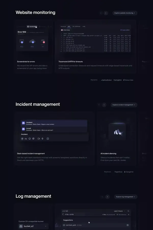 Better Stack - Radically better observability stack - Landing design inspiration