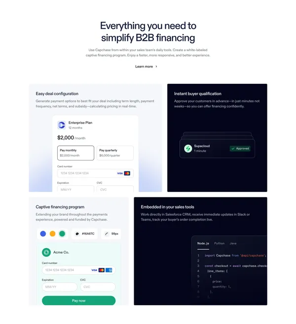 Modern Vendor Financing for B2B Software and Hardware Purchases | Capchase - Landing design inspiration