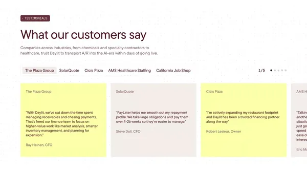 AI Agents for Account Receivables & Working Capital Solutions | Daylit - Landing design inspiration