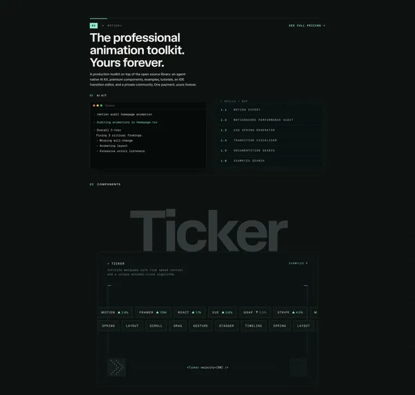 Motion: JavaScript & React animation library - Landing design inspiration