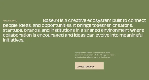 Base39 - Creative Spaces, Studios & Innovation Hub - Landing design inspiration