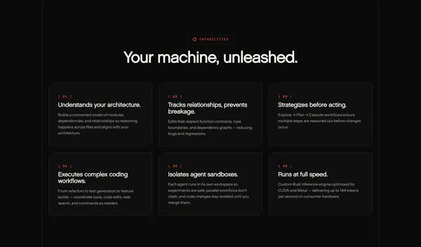 Rig - Local-First AI Coding Assistant - Landing design inspiration