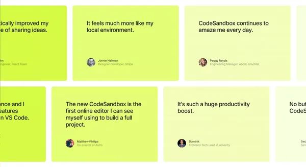 CodeSandbox: Code, Review and Deploy in Record Time - Landing design inspiration