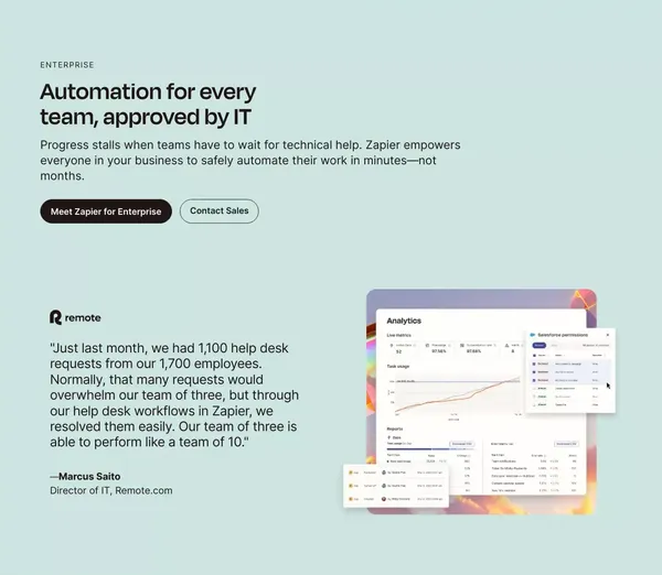 Automate without limits | Zapier - Landing design inspiration