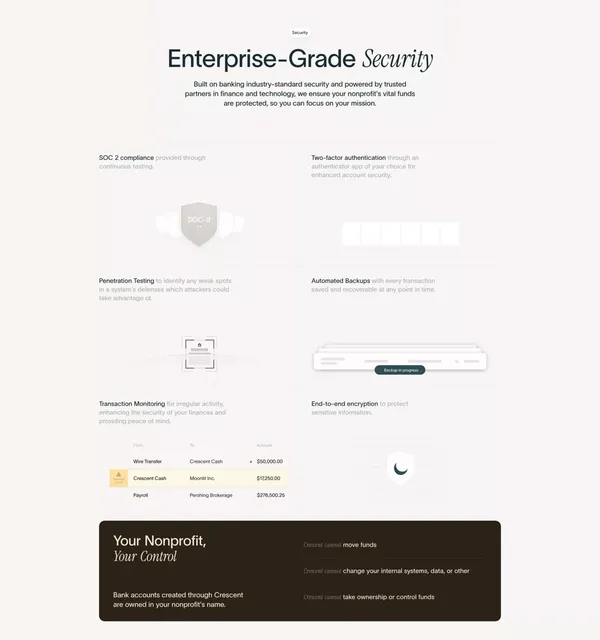 Crescent Cares | High-Impact Banking Platform for Nonprofits - Landing design inspiration
