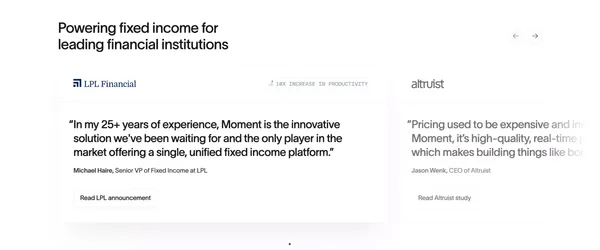 Moment | Fixed Income Trading and Data for Wealth Platforms - Landing design inspiration