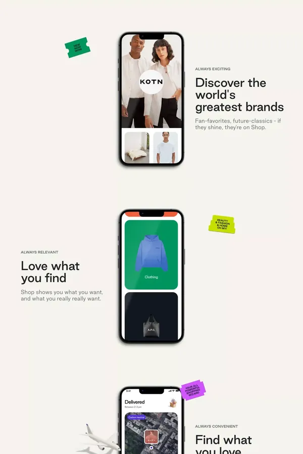Shop puts everything you love about shopping (and more) into one, convenient place - Landing design inspiration