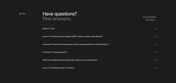 V7 Go | AI Agent Platform for Finance, Legal & Insurance - Landing design inspiration