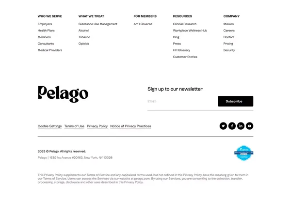Pelago | Virtual clinic for substance use management - Landing design inspiration