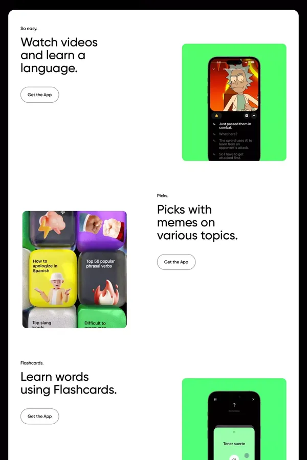 Memo - Learn languages with videos and memes - Landing design inspiration