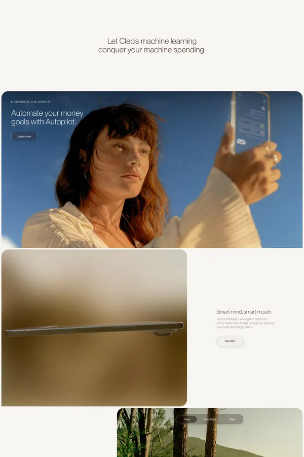 Cleo makes money better. - Landing design inspiration