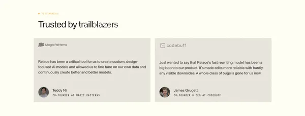 Relace - AI Models & Infrastructure for Coding Agents | Fast Code Generation - Landing design inspiration