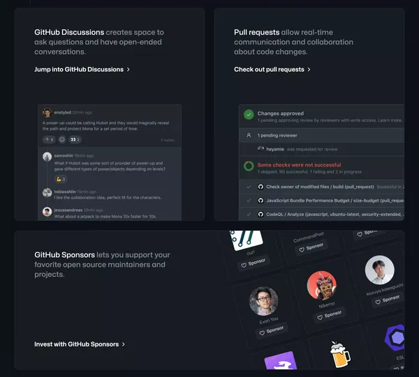 GitHub: Let’s build from here · GitHub - Landing design inspiration