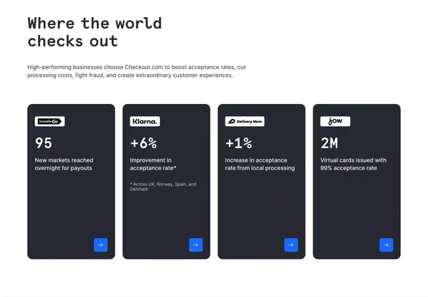 Payment services to power your performance | Checkout.com - Landing design inspiration
