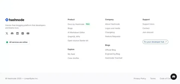 Hashnode — Build blogs and API docs for developers and teams. - Landing design inspiration