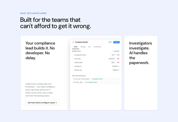 Avikto — Case Management for Regulated Teams - Landing design inspiration