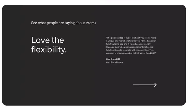 Atoms. The official Atomic Habits app - Landing design inspiration