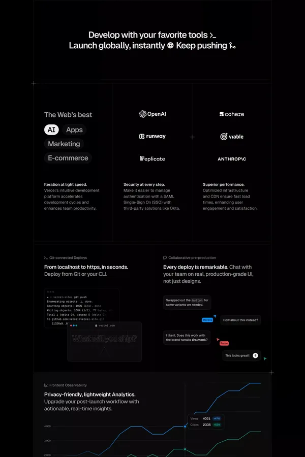 Vercel: Develop. Preview. Ship. For the best frontend teams - Landing design inspiration