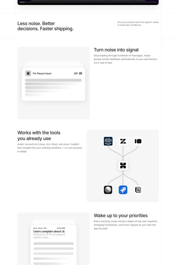 Audyr — Know exactly what to build next - Landing design inspiration