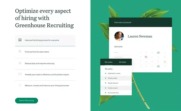 Bewerbermanagementsystem und Recruiting-Software | Greenhouse - Landing design inspiration
