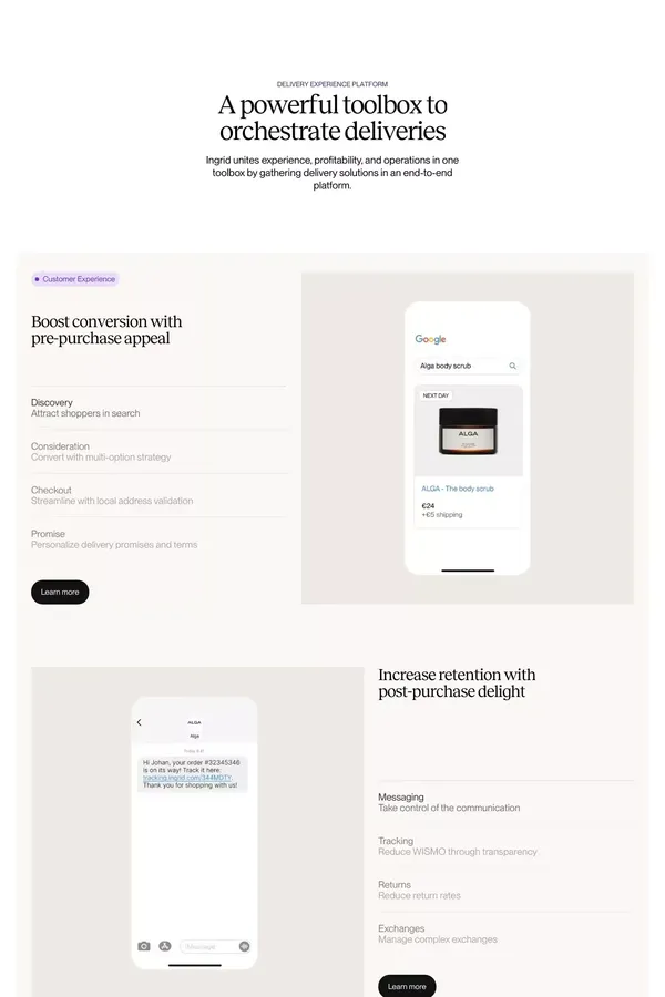 Ingrid – Optimize delivery. Delight customers. - Landing design inspiration