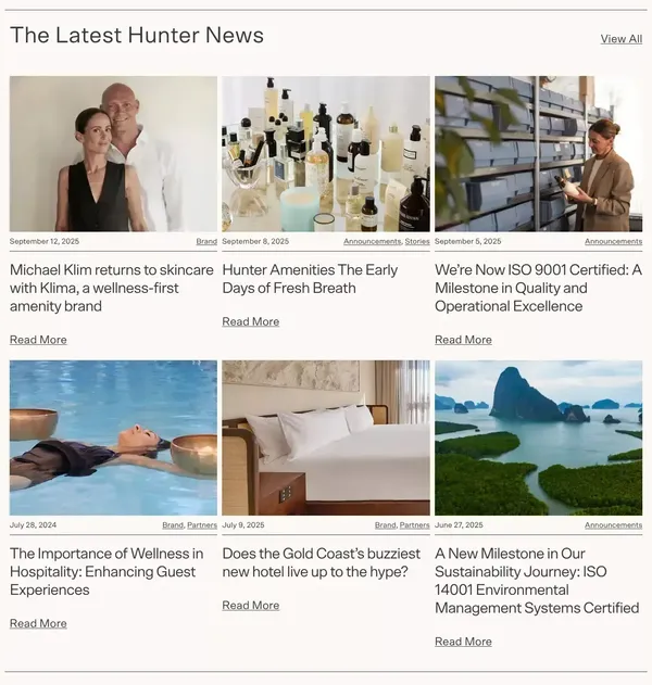 Guest & Hotel Amenities | Hunter Amenities International - Landing design inspiration