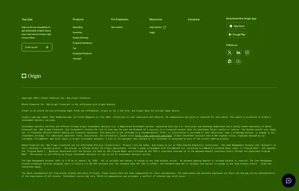 Origin - Budget, Track Spend, Invest, and Get Advice - Landing design inspiration