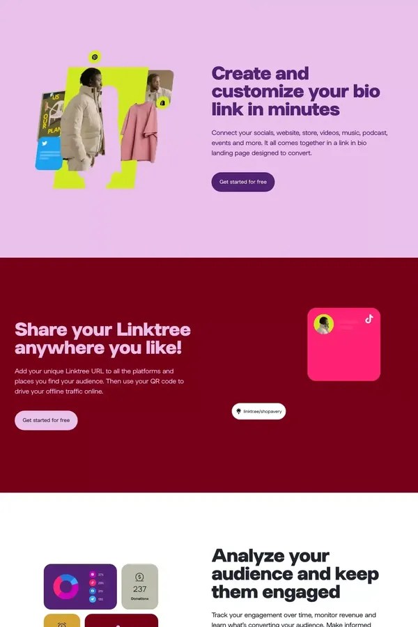 Link in bio tool: Everything you are, in one simple link | Linktree - Landing design inspiration
