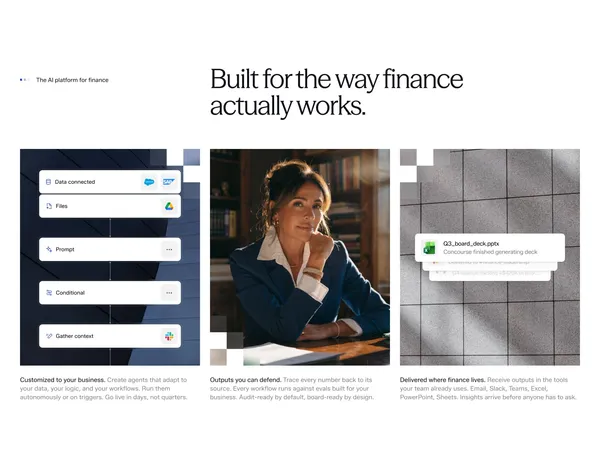 Concourse | AI transformation for finance. - Landing design inspiration
