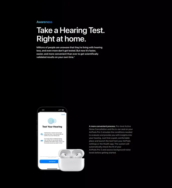 AirPods Pro 2 - Hearing Health - Apple - Landing design inspiration