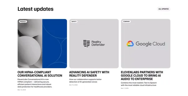 Free Text to Speech & AI Voice Generator | ElevenLabs - Landing design inspiration