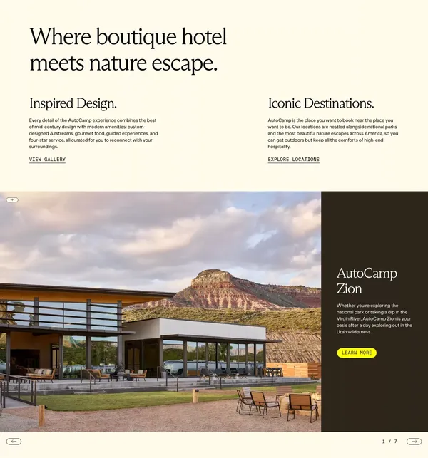 AutoCamp | Luxury Airstreams and Outdoor Glamping - Landing design inspiration