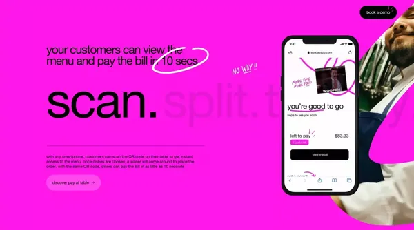 sunday - Your customers scan a qr code and pay in 10 seconds - Landing design inspiration