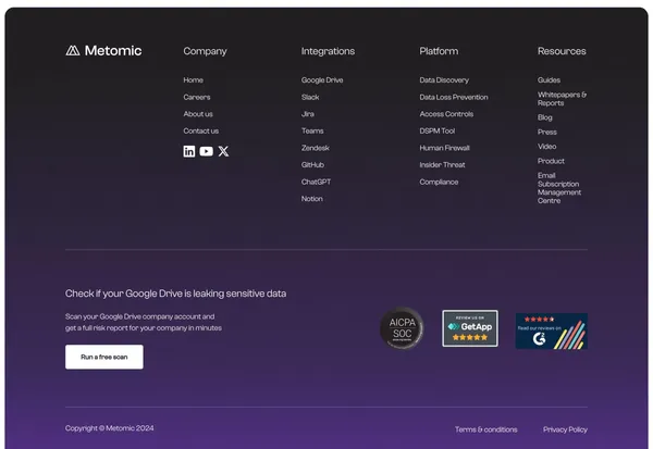 Metomic | Data Security Software for SaaS, GenAI and Cloud - Landing design inspiration