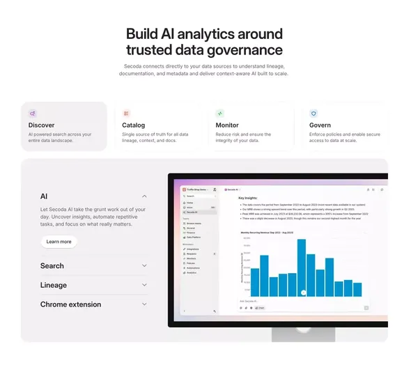 Secoda - The AI platform for data and analytics - Landing design inspiration