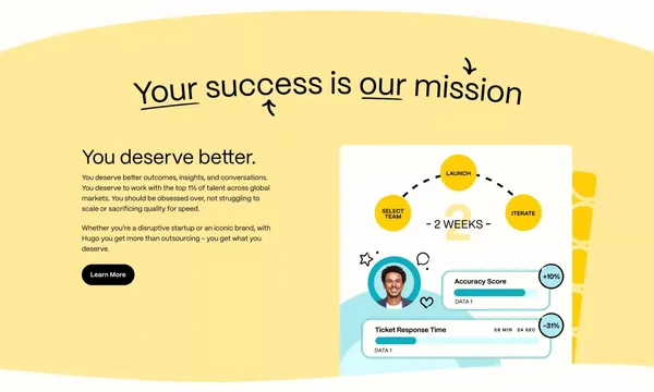 Hugo: Grow Faster with Outsourcing Excellence - Landing design inspiration