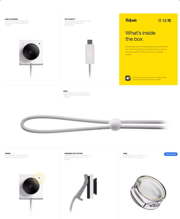 Opal Tadpole — The first portable webcam - Landing design inspiration