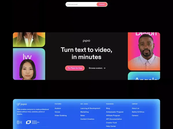 Pipio | The AI-powered video production platform - Landing design inspiration