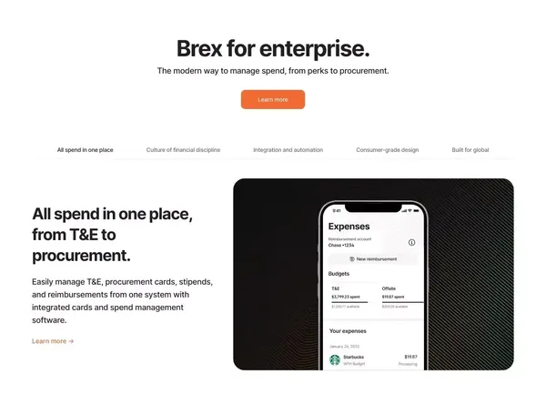 Business credit cards and spend management software | Brex - Landing design inspiration