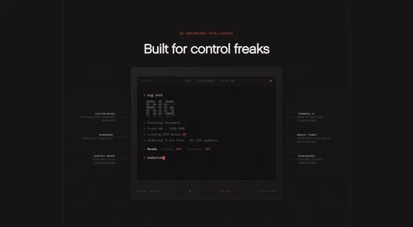 Rig - Local-First AI Coding Assistant - Landing design inspiration