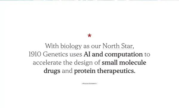 1910 Genetics — Drug Design Powered by AI, Driven by Biology - Landing design inspiration