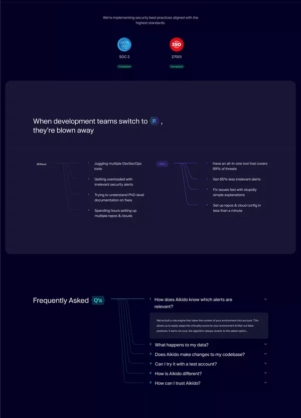 Aikido — an all-in-one AppSec product for code & cloud security - Landing design inspiration