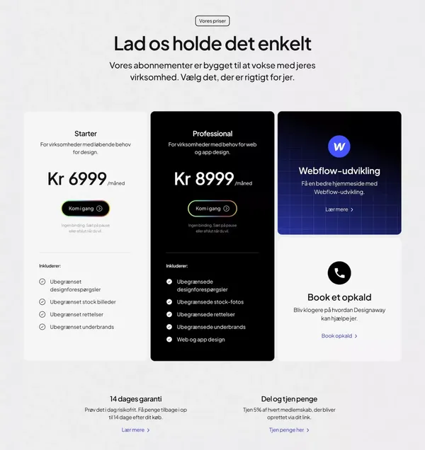 Design Abonnement til fast pris | Alt grafik | 2-3 dages levering | Ubegrænset rettelser | Webflow Danmark - Landing design inspiration