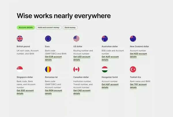 Wise: the international account | Money without borders - Landing design inspiration