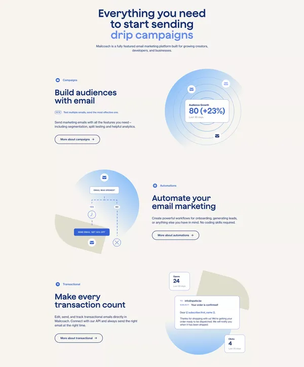 Mailcoach - Powerful email marketing tools - Landing design inspiration