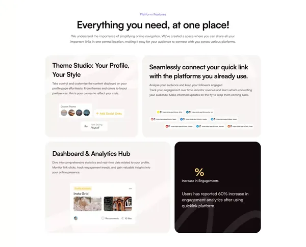 Link in bio tool: Everything you are, in one simple link | QuickLnk - Landing design inspiration