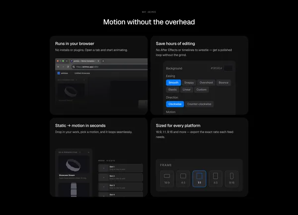 animos — Motion templates for design showcases - Landing design inspiration