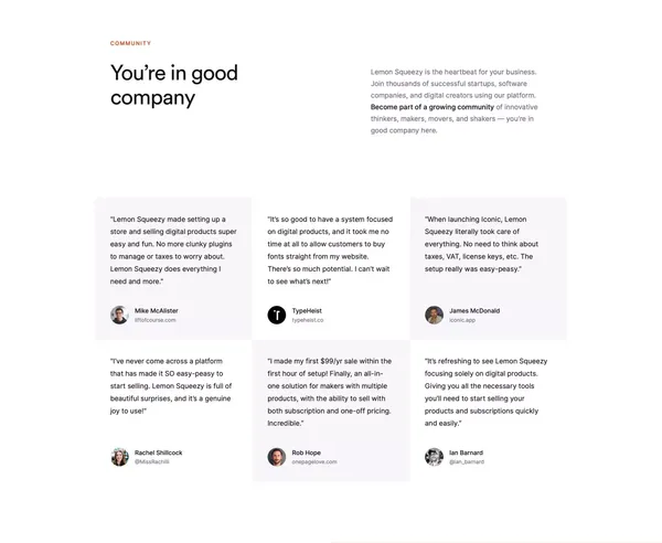 Payments, tax & subscriptions for software companies • Lemon Squeezy - Landing design inspiration
