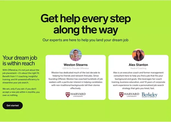 Accept an offer at a great company with ease, or it's free. - Landing design inspiration