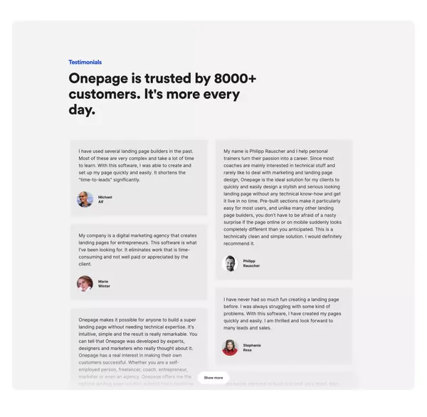 Onepage - Erstelle noch heute deine Seite. Genau so wie du sie dir vorstellst! | Onepage - Landing design inspiration